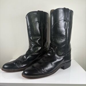justin black leather western cowboy boots usa made vintage square toe